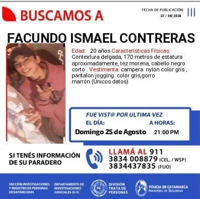 Buscan a joven desaparecido en Catamarca