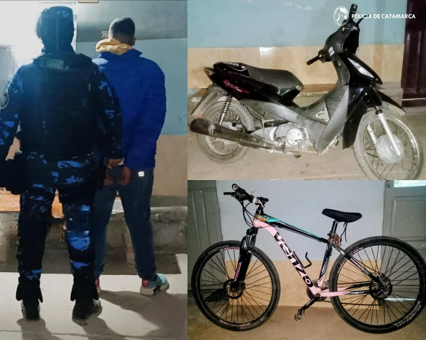 Policías de Catamarca y Tucumán en trabajo conjunto detienen a un joven y recuperan moto y bici robadas