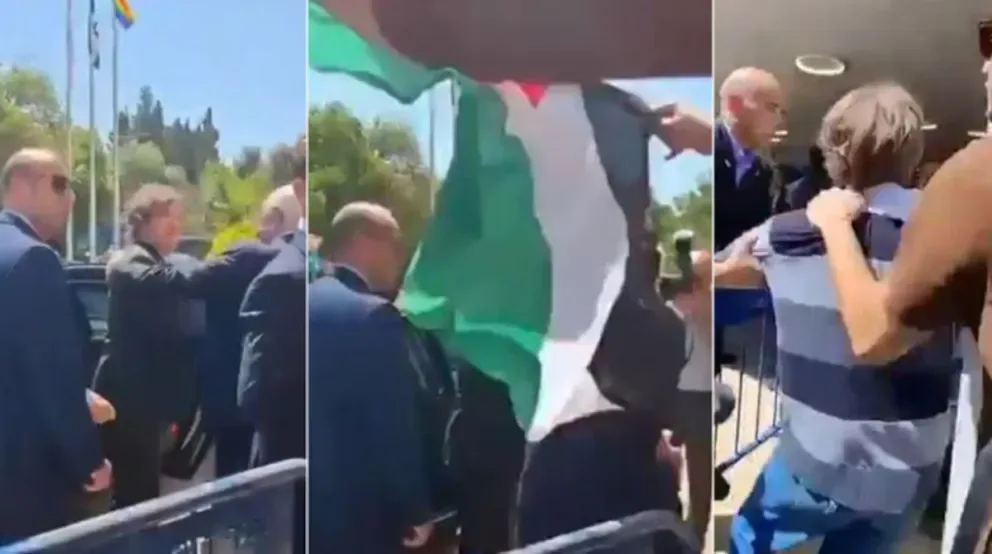Un hombre con la bandera de Palestina intentó agredir a Milei en Israel (Video)