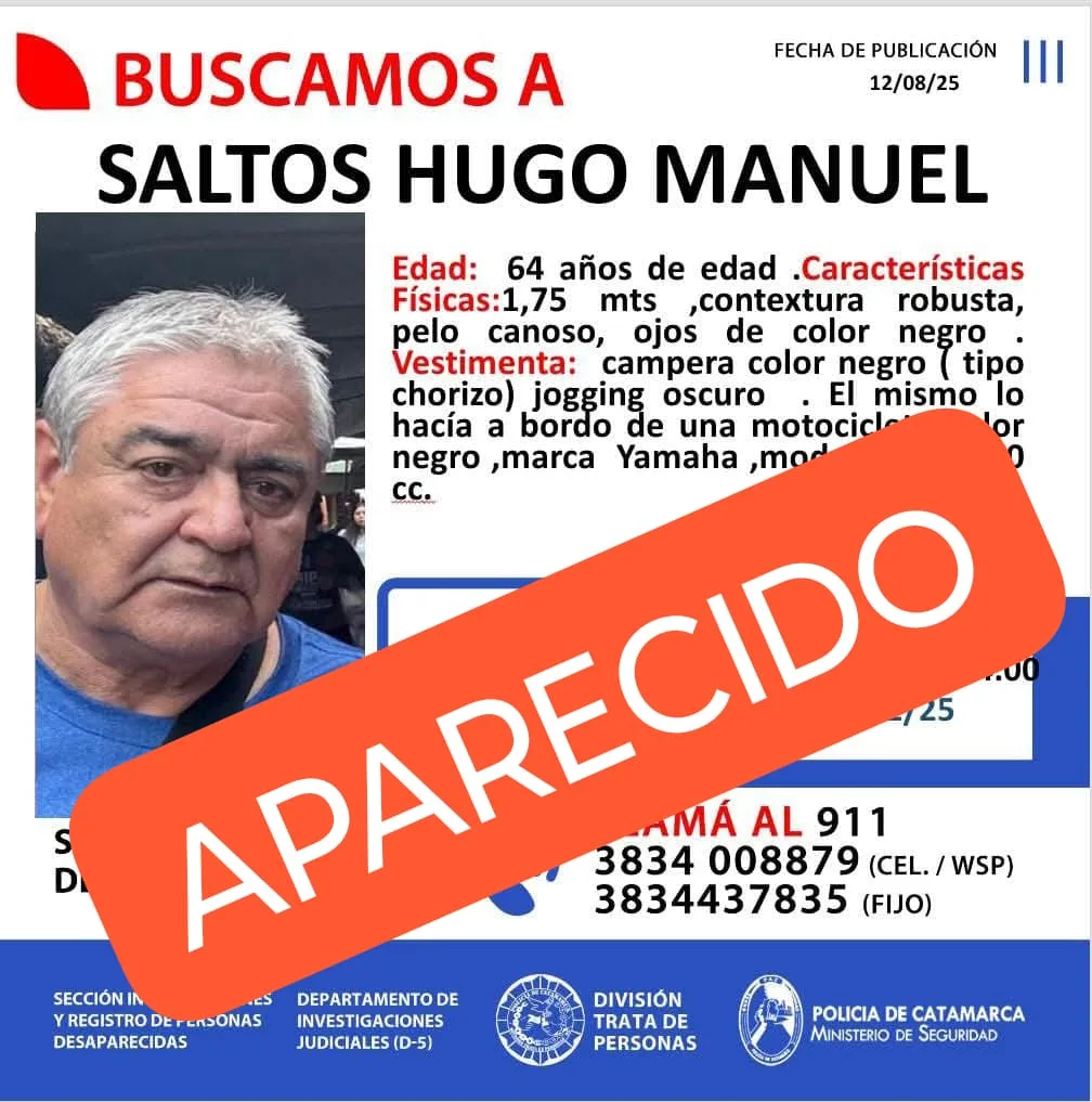 Encontraron al hombre desaparecido el domingo en Catamarca
