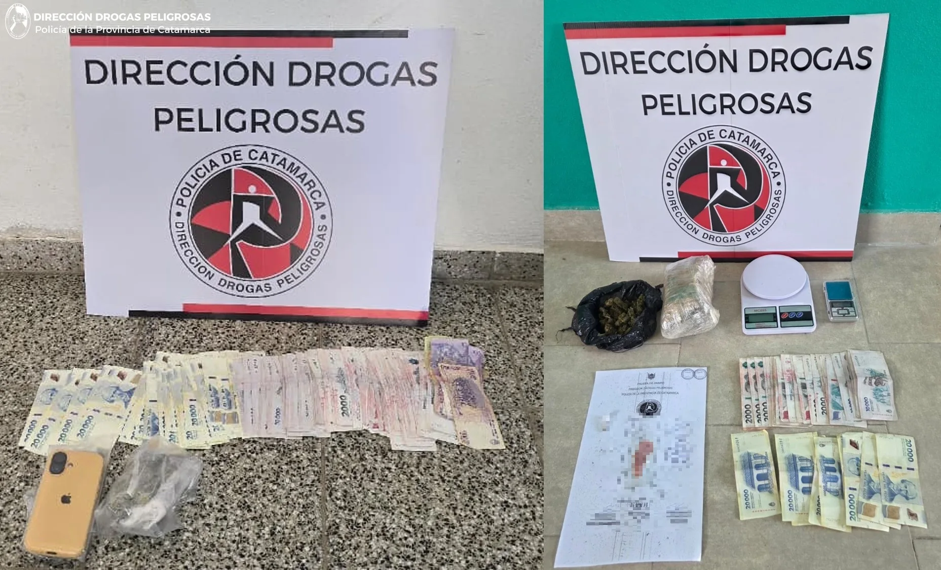 Catamarca: policiales secuestraron marihuana, casi un millón y medio de pesos y detuvieron a un joven