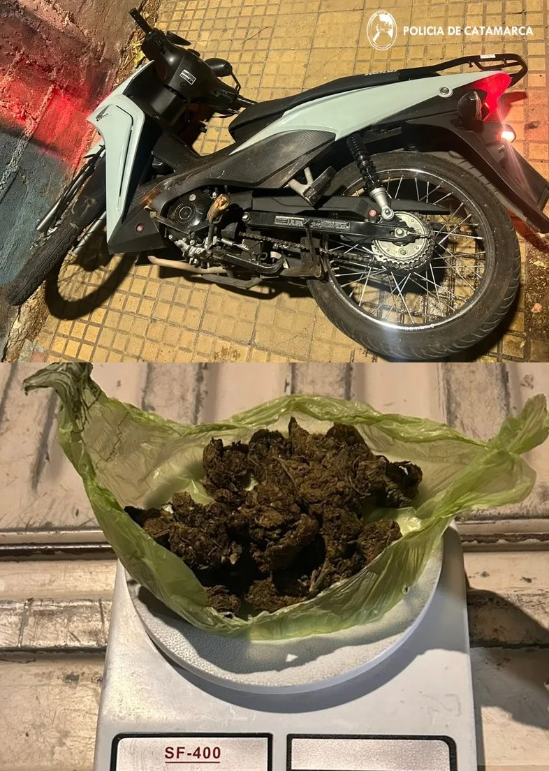 Catamarca: policías persiguen a motociclista sospechoso que fue detenido con marihuana en su poder