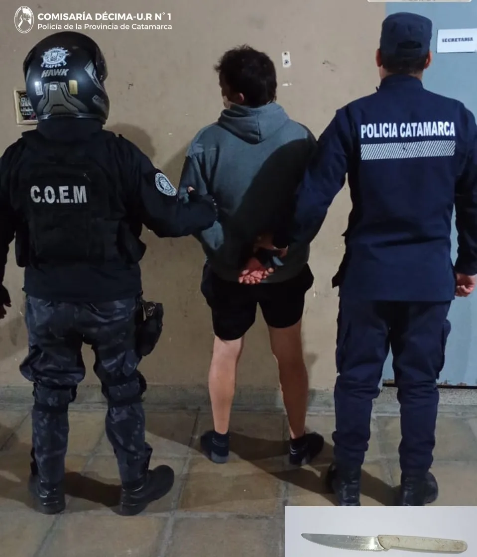Catamarca: intentó apuñalar a su pareja y amenazó a policías que lo detuvieron
