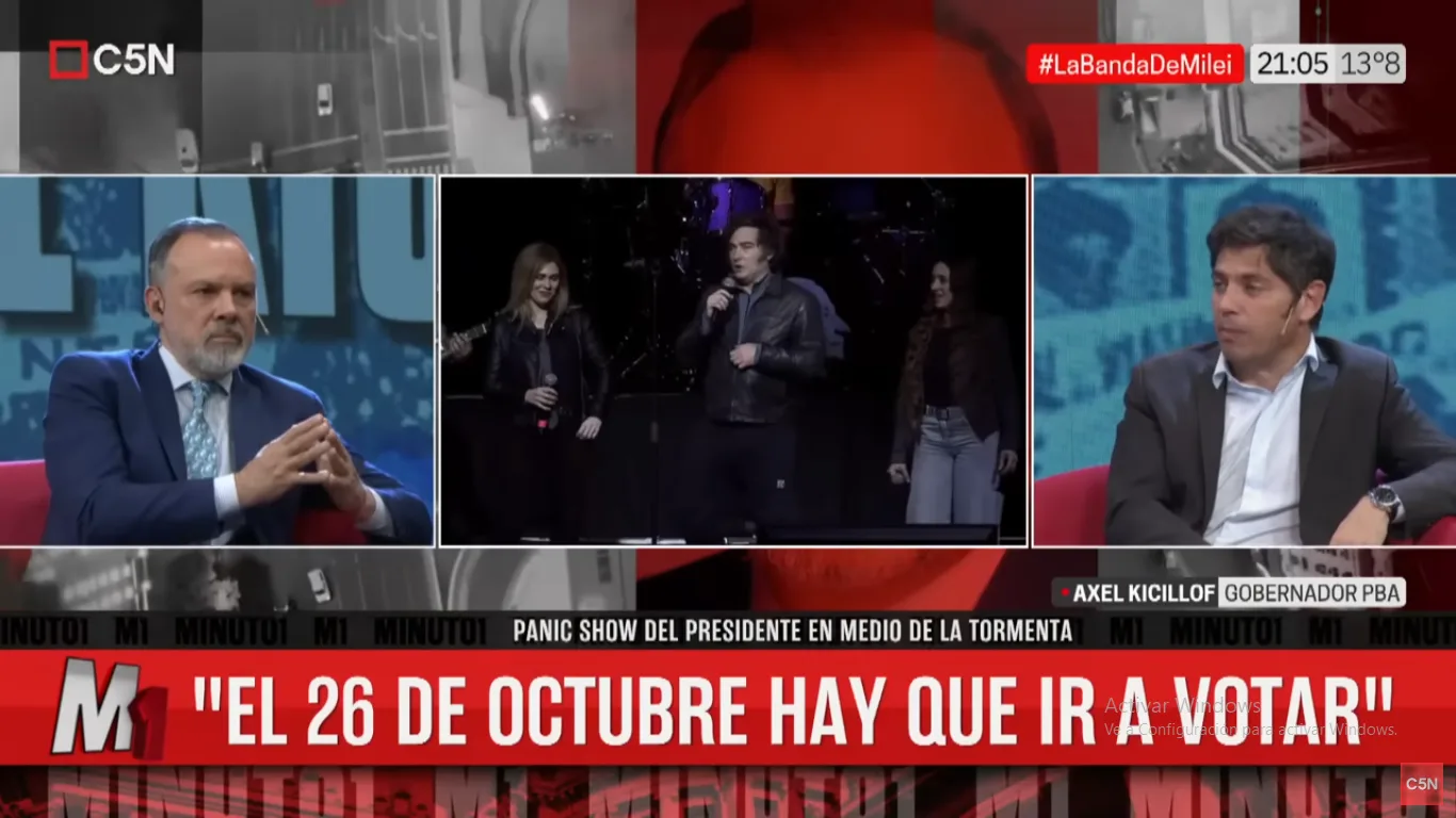 Kicillof viendo el concierto de Milei: “La gente no llega a fin de mes y el presidente canta”