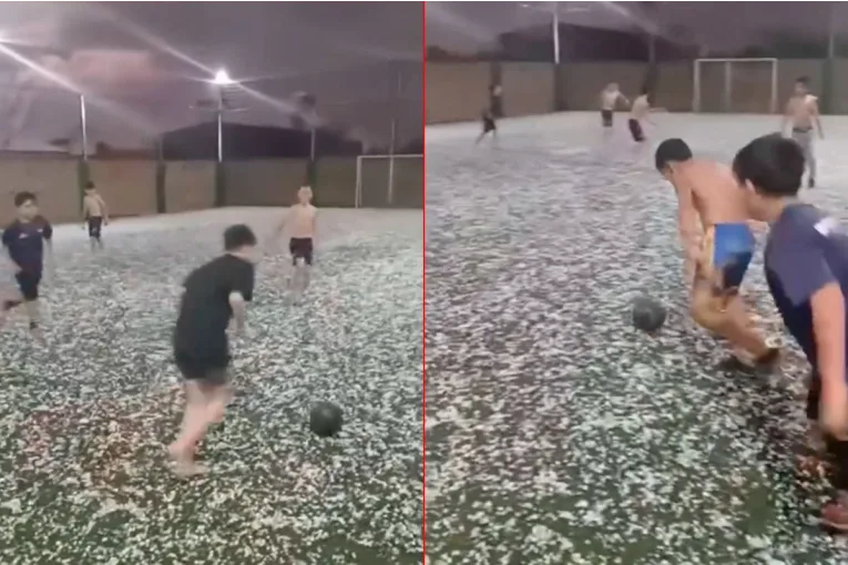 La pasión es más fuerte: ni el granizo pudo con un partido de fútbol en Entre Ríos (Video)